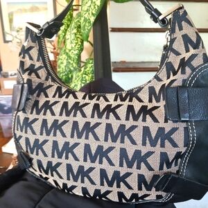 Michael Kors Black and Tan MK Hobo Bag